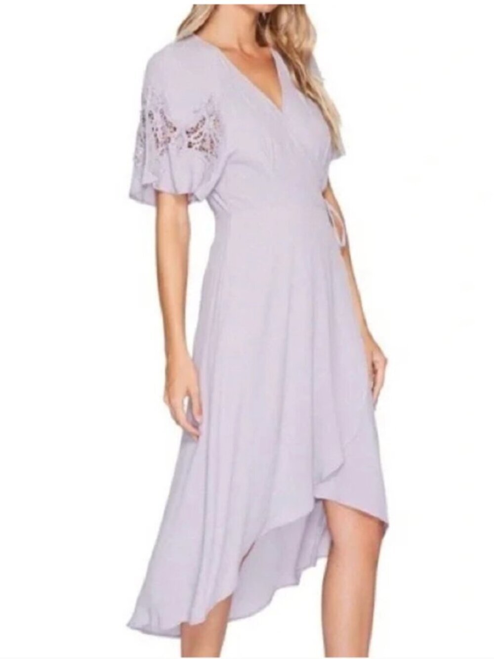 Women's XS Astr Lavender Flutter Sleeve Crochet Dress